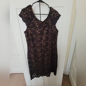 Black lace and stone beige dress plus size